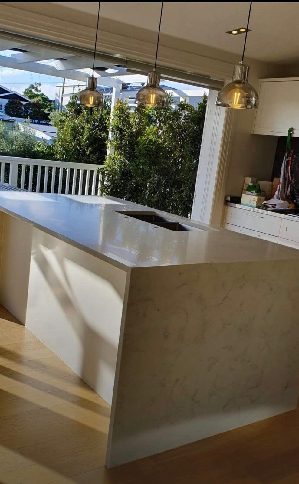 White marble-look stone benchtop, Auckland